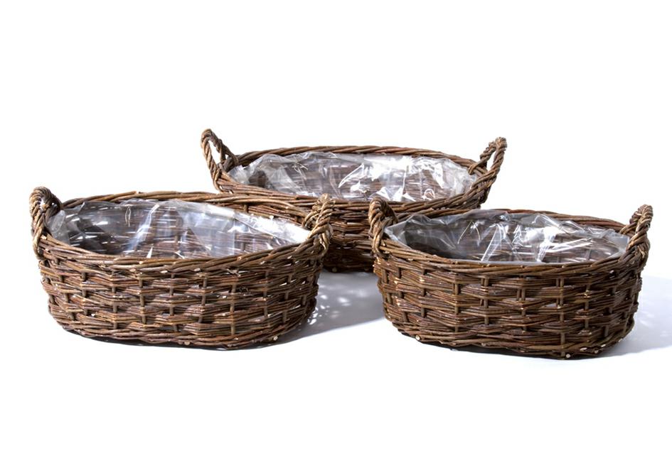 Weidenpflanzschalen-3er Set Oval